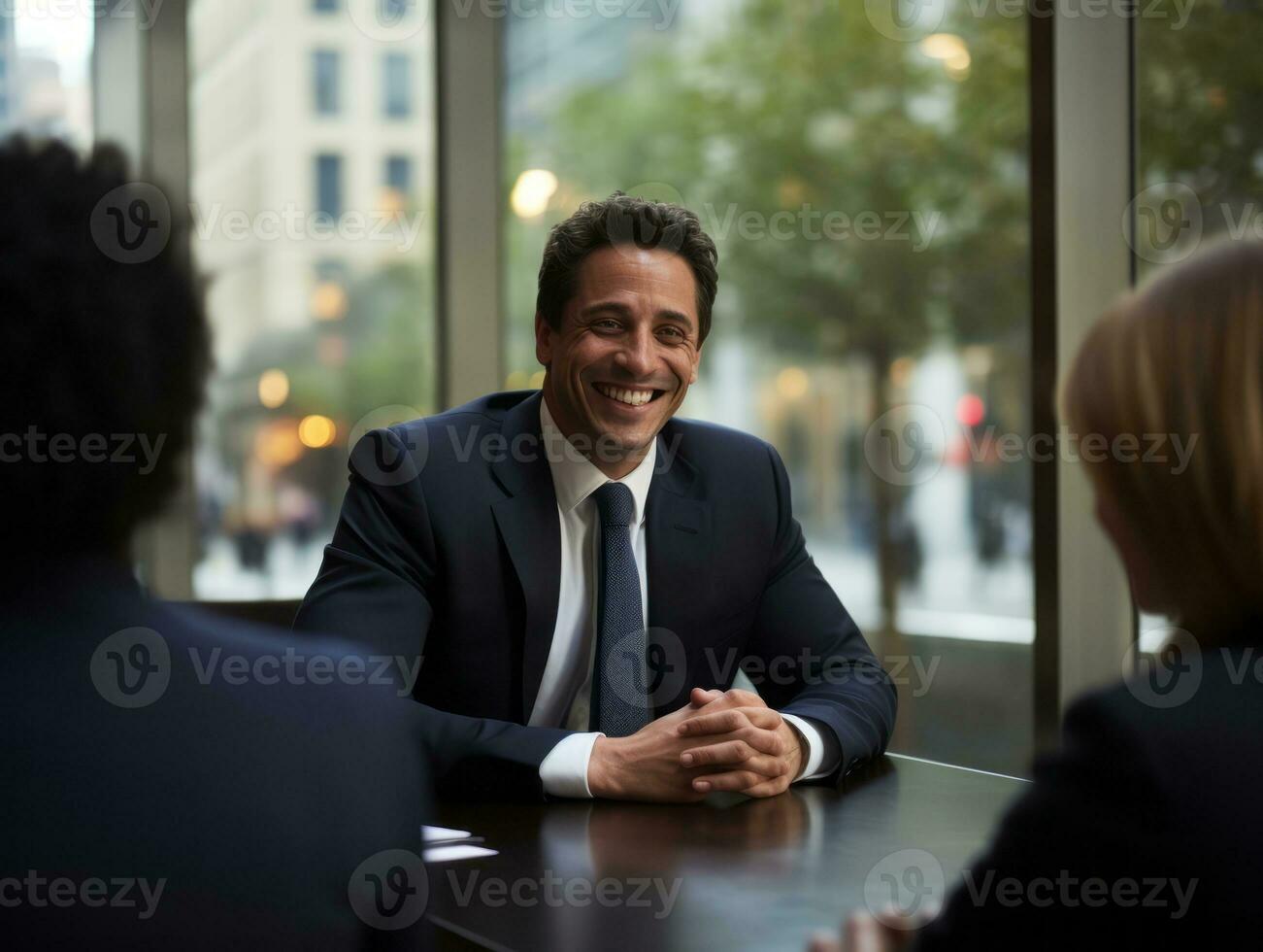 Man in a business meeting leading with confidence AI Generative photo