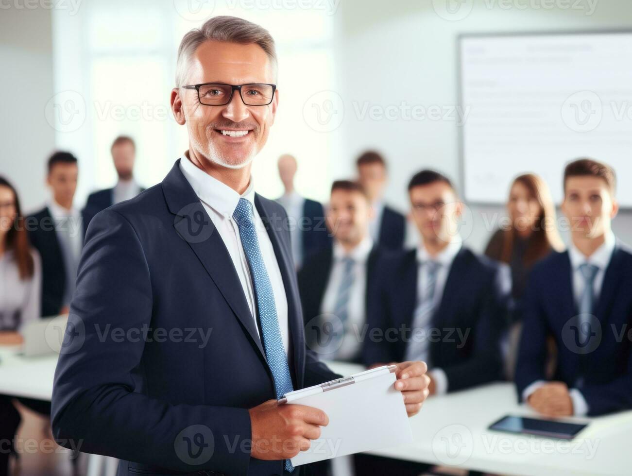 Man in a business meeting leading with confidence AI Generative photo