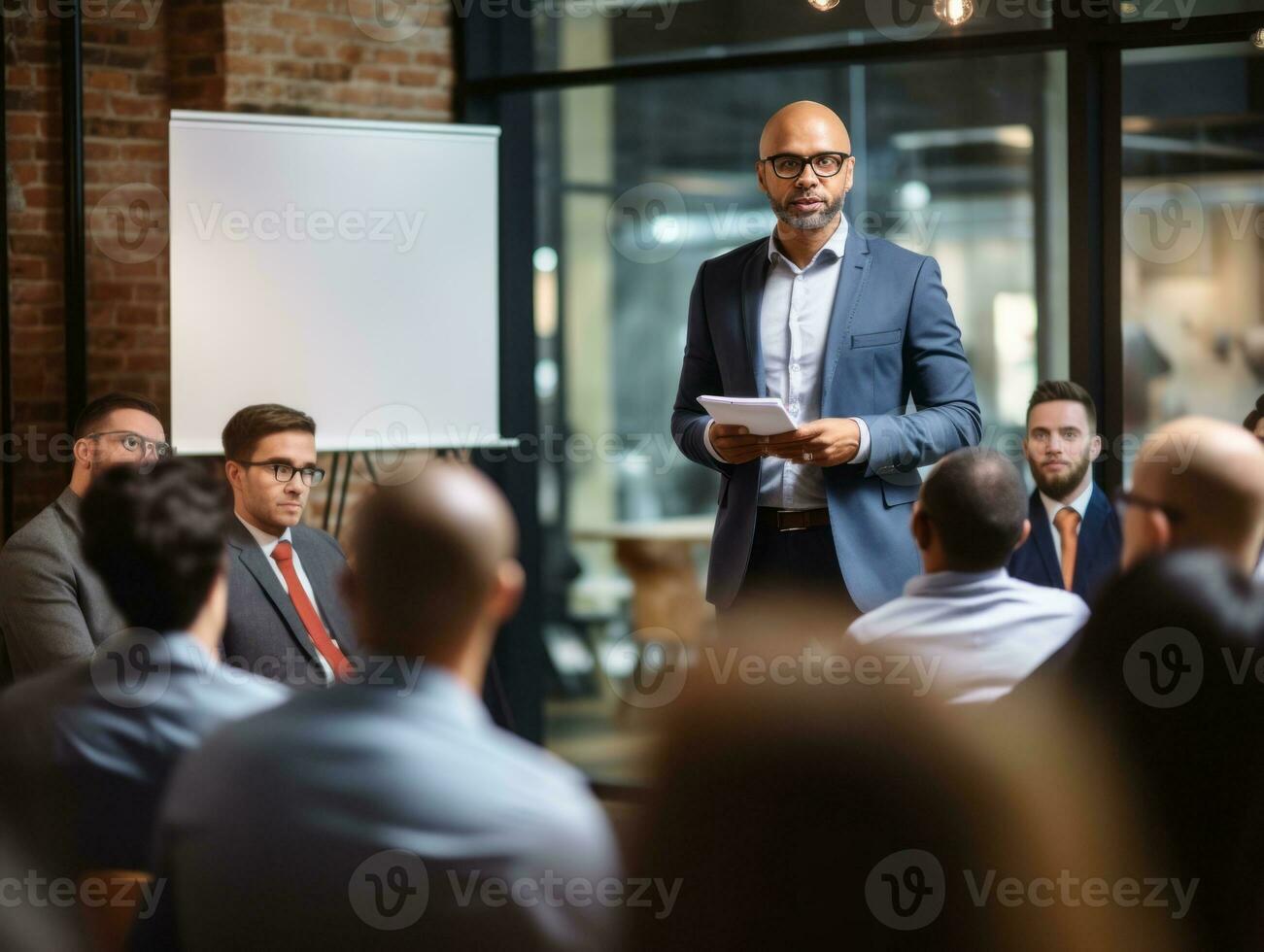 Man in a business meeting leading with confidence AI Generative photo