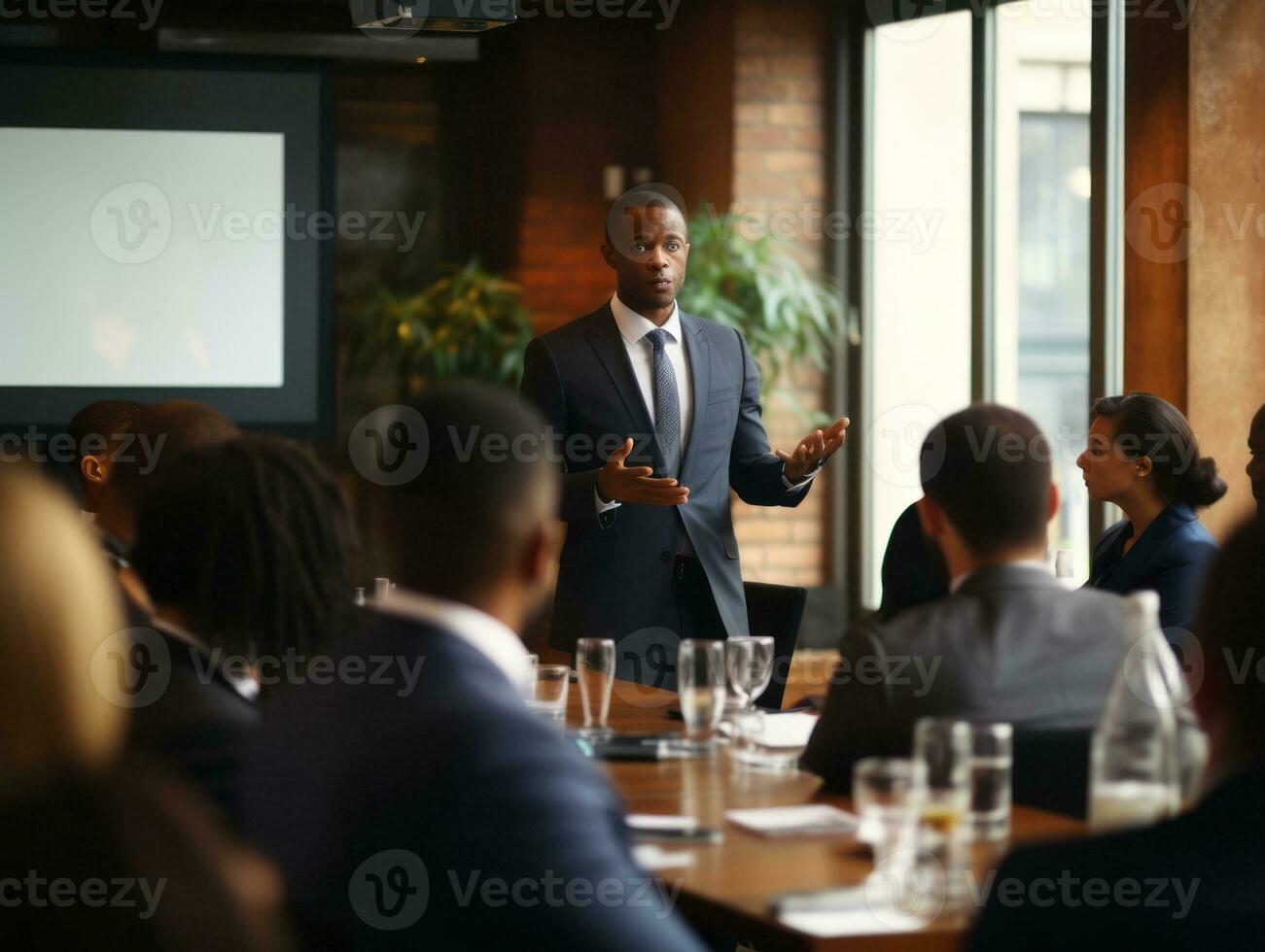 Man in a business meeting leading with confidence AI Generative photo