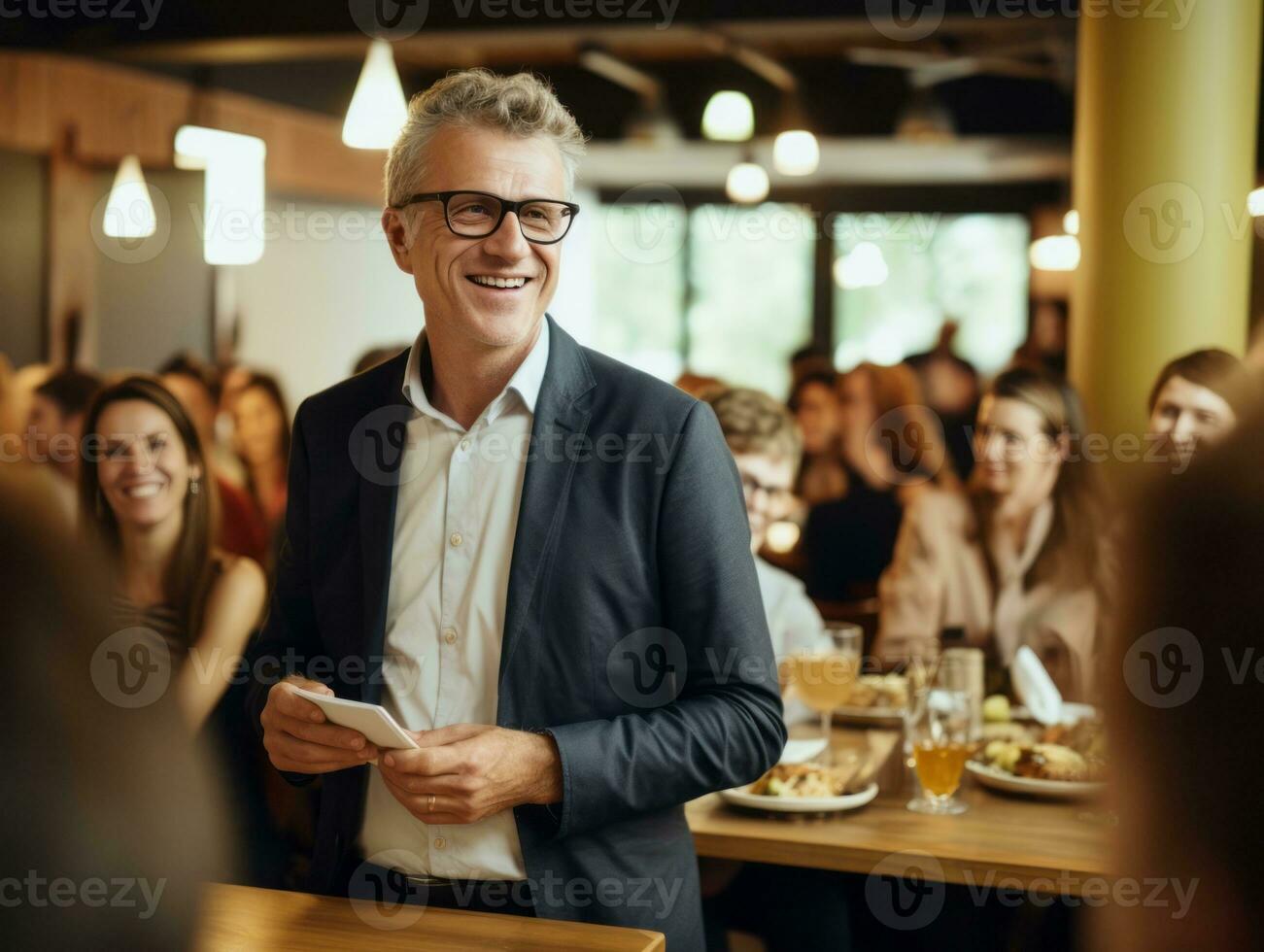Man in a business meeting leading with confidence AI Generative photo