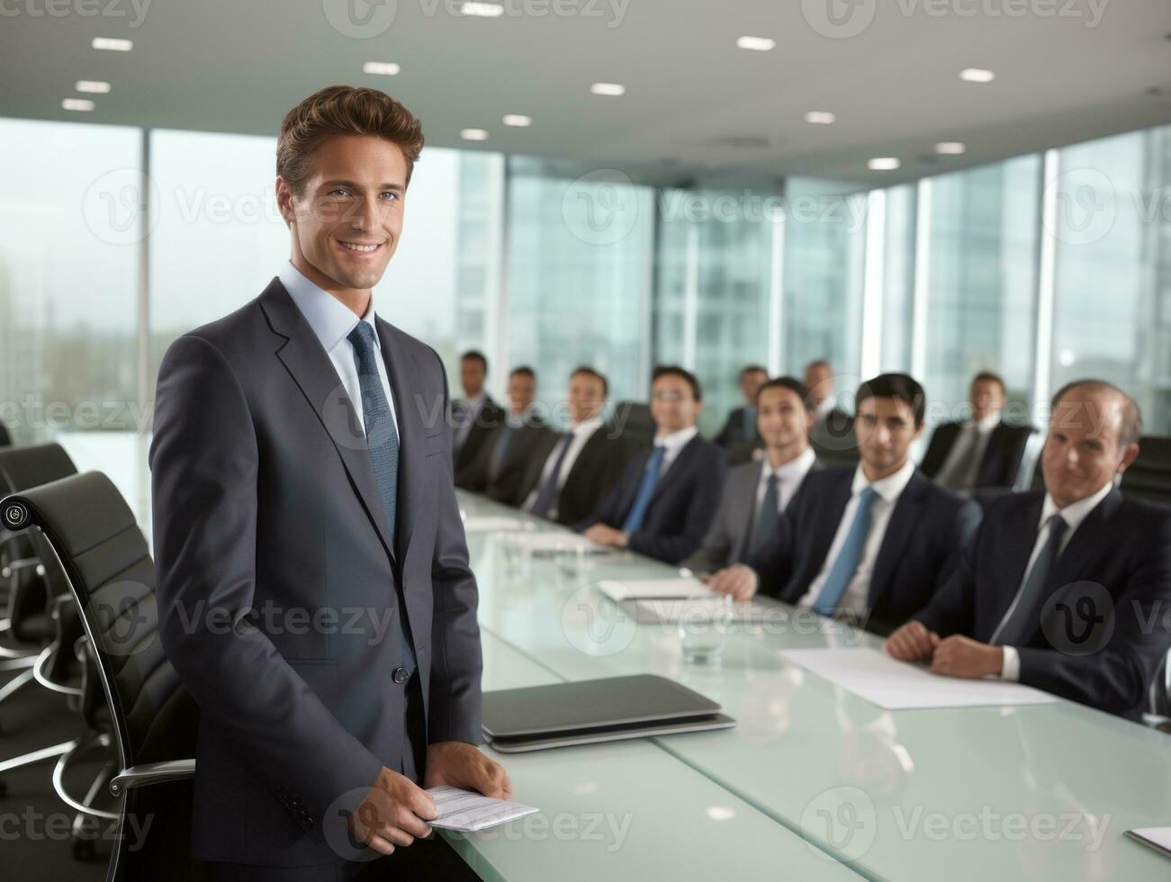 Man in a business meeting leading with confidence AI Generative photo