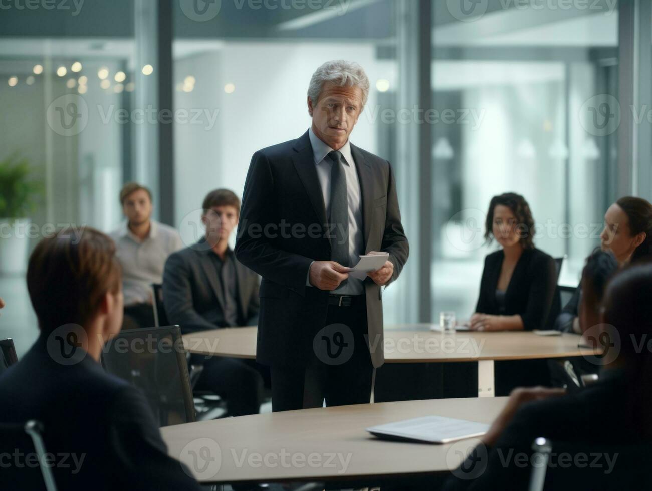 Man in a business meeting leading with confidence AI Generative photo
