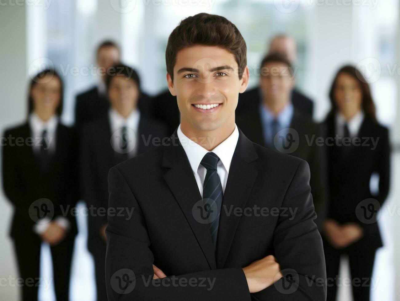 Man in a business meeting leading with confidence AI Generative photo