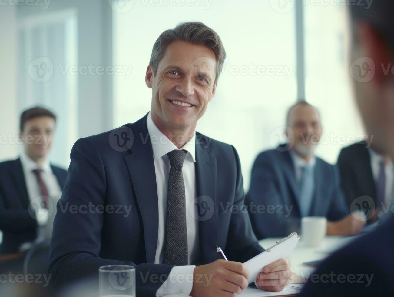 Man in a business meeting leading with confidence AI Generative photo