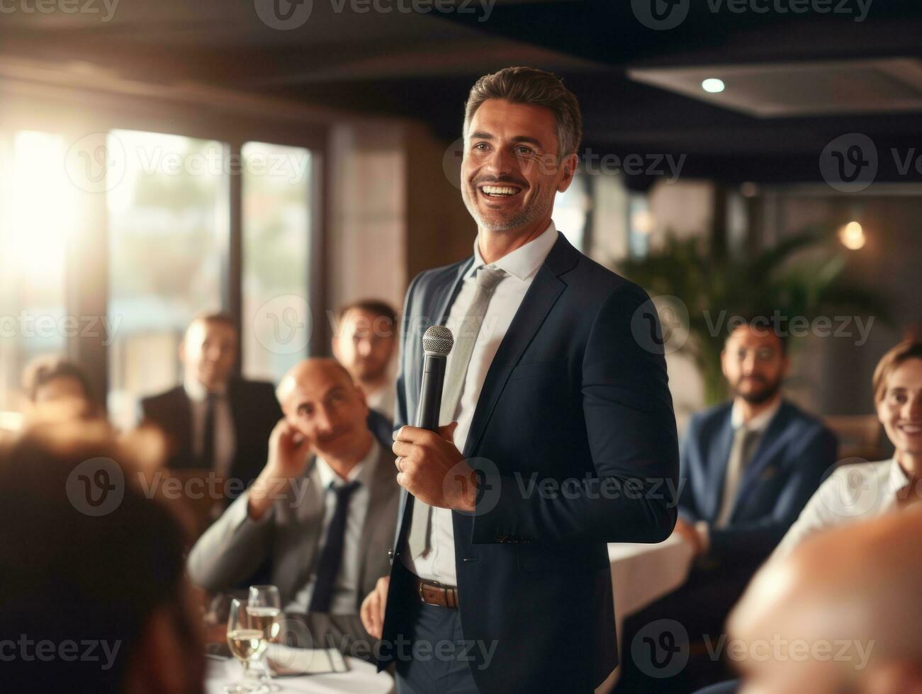 Man in a business meeting leading with confidence AI Generative photo