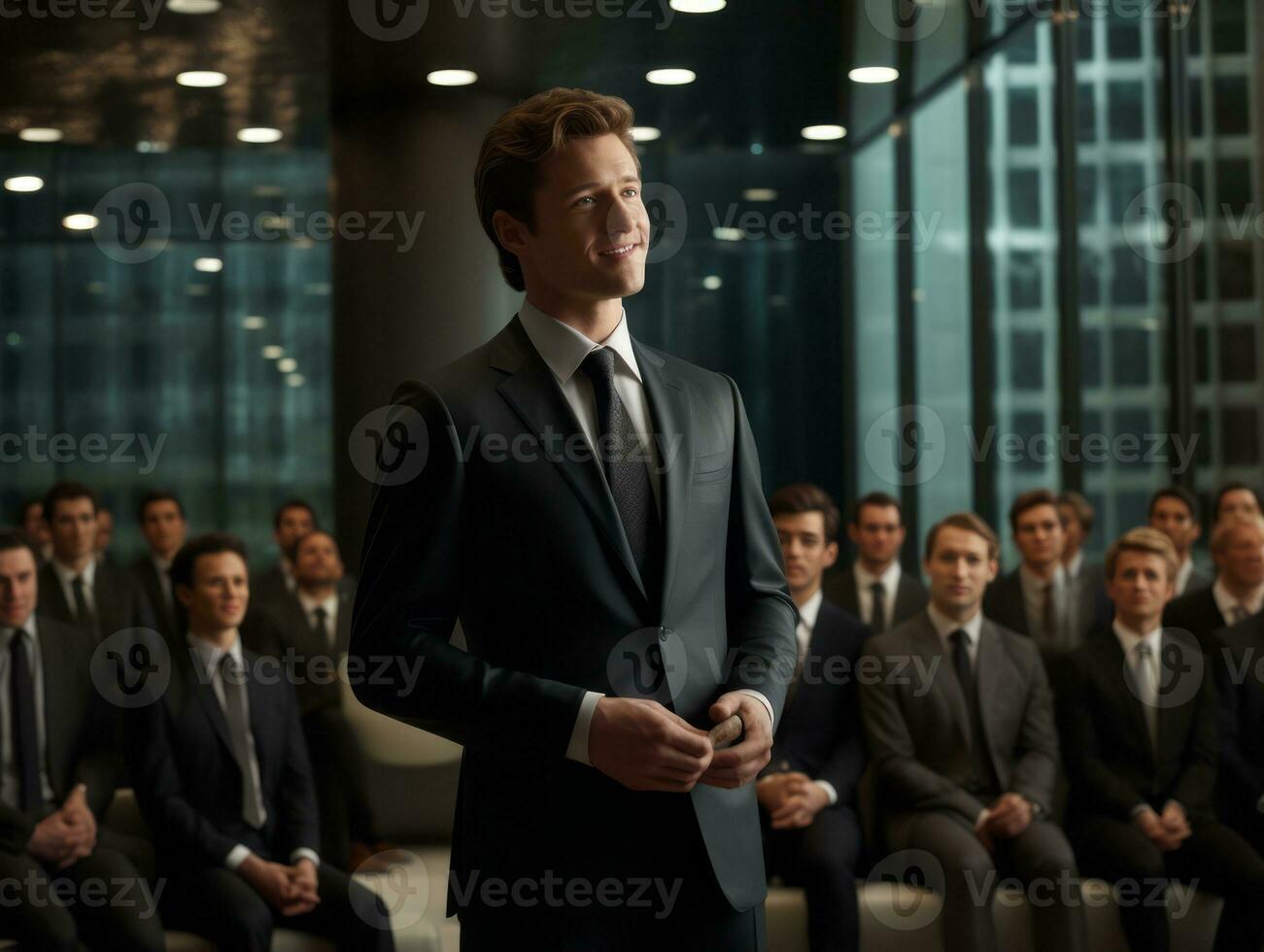 Man in a business meeting leading with confidence AI Generative photo