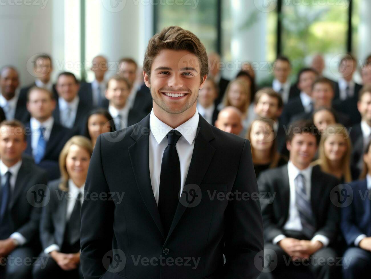 Man in a business meeting leading with confidence AI Generative photo