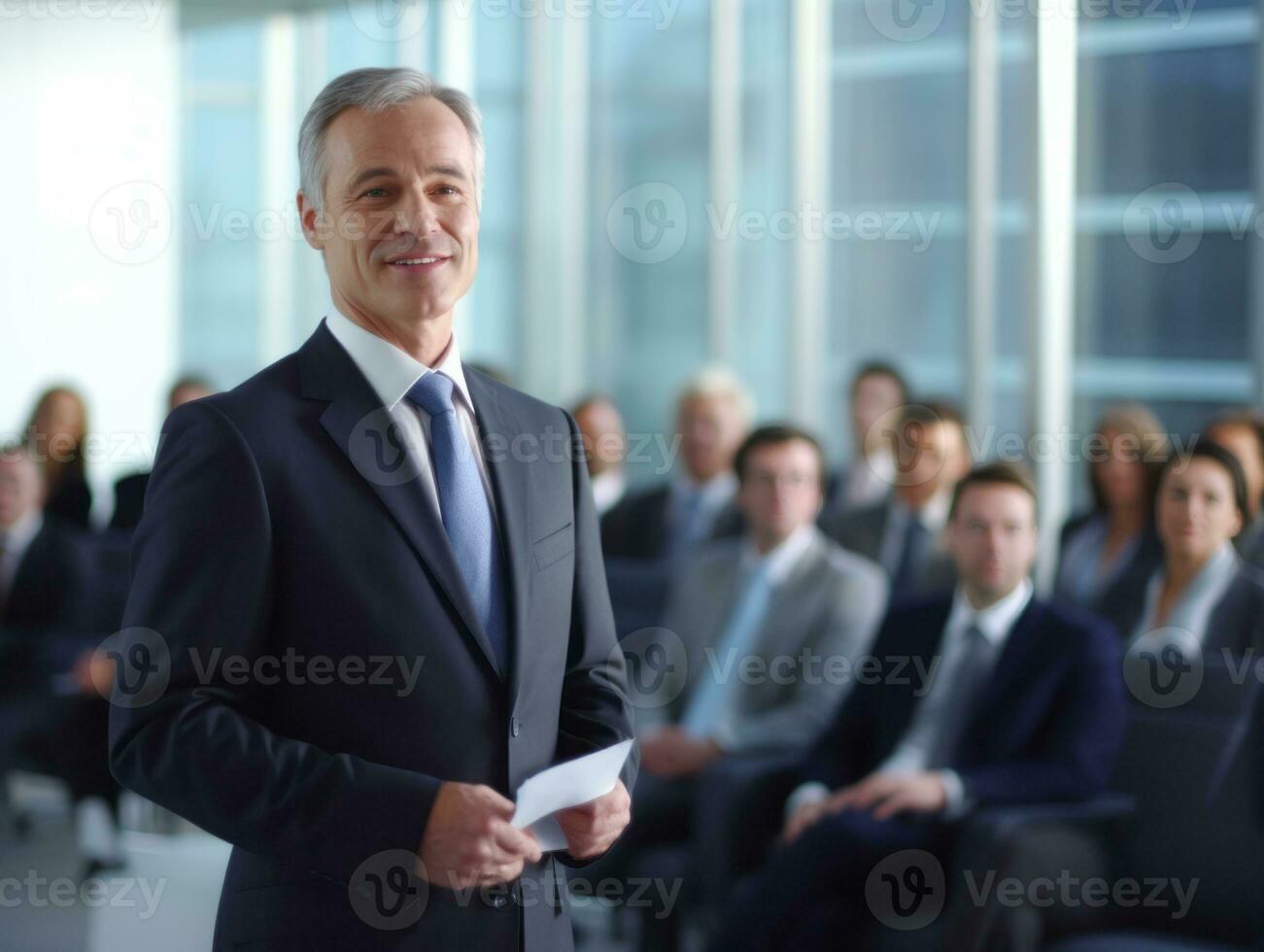 Man in a business meeting leading with confidence AI Generative photo