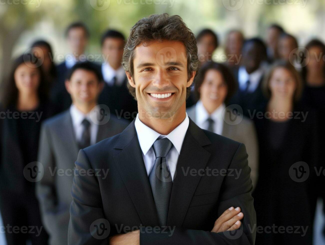Man in a business meeting leading with confidence AI Generative photo