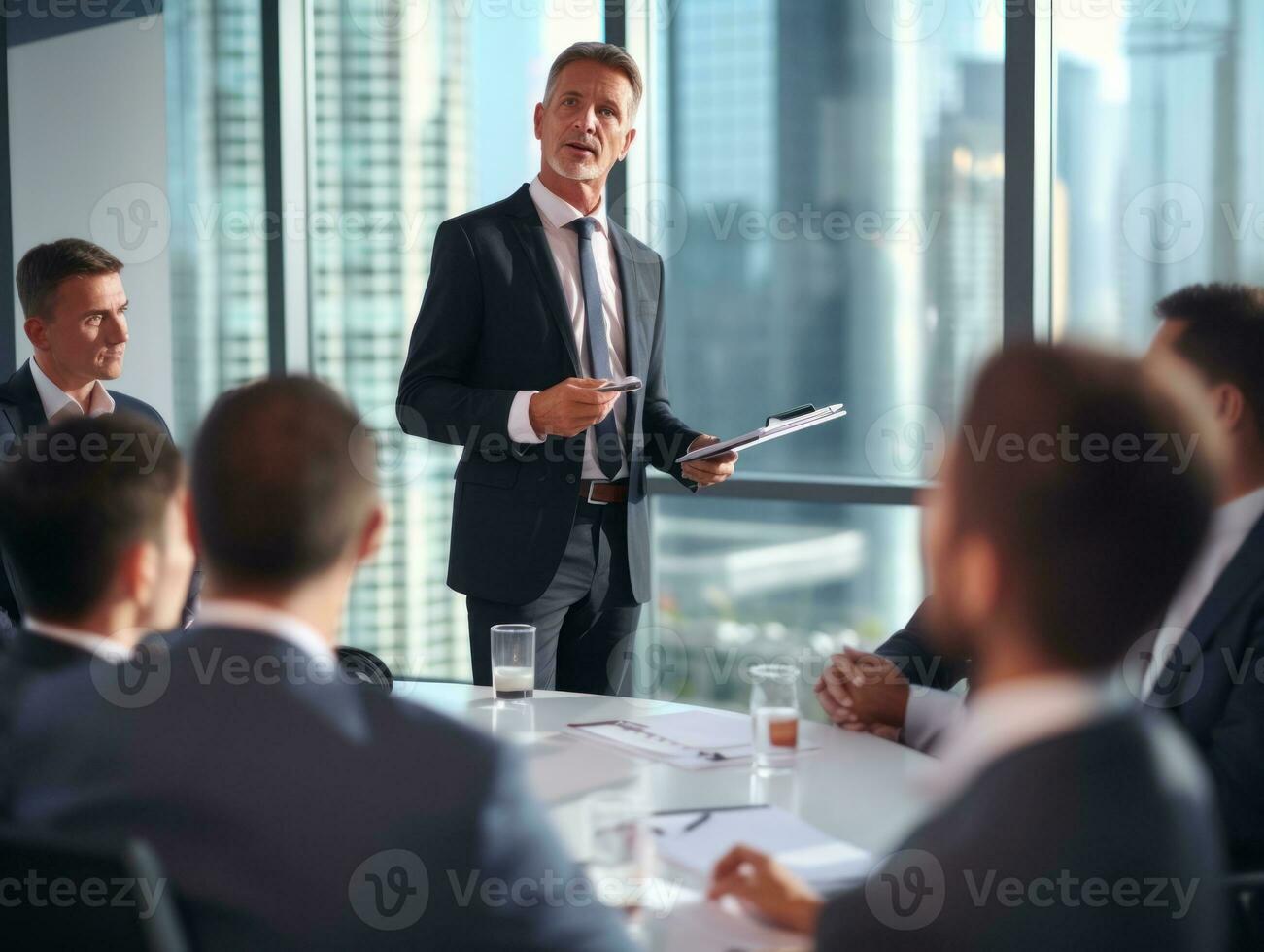 Man in a business meeting leading with confidence AI Generative photo