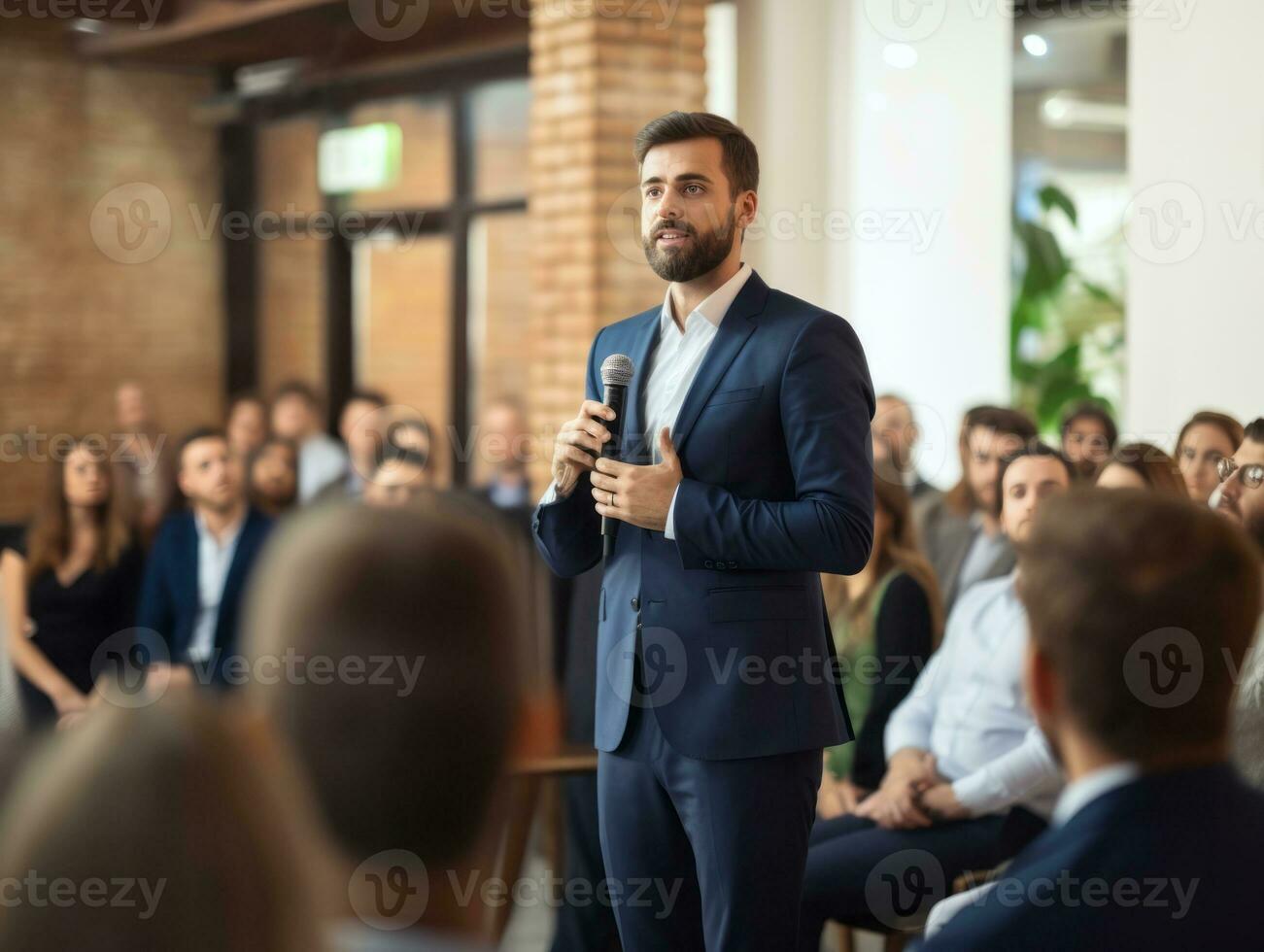 Man in a business meeting leading with confidence AI Generative photo