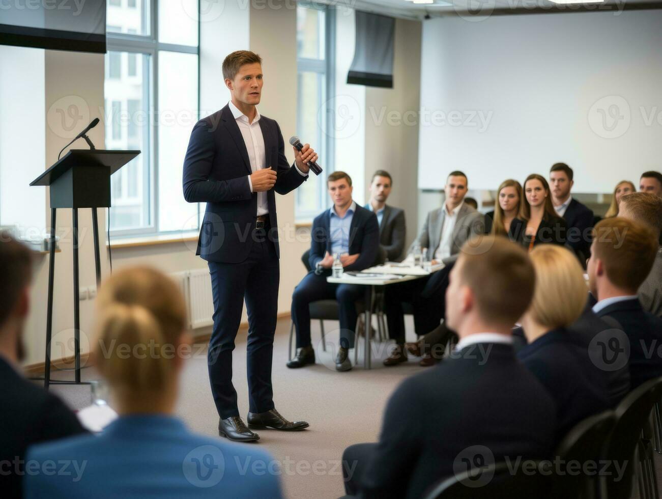 Man in a business meeting leading with confidence AI Generative photo