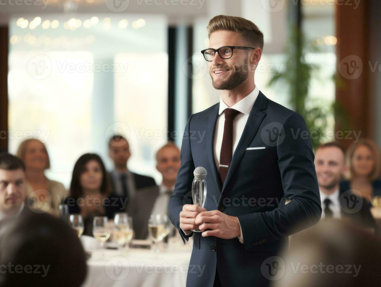 Man in a business meeting leading with confidence AI Generative photo