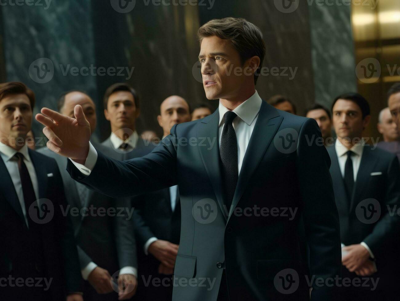 Man in a business meeting leading with confidence AI Generative photo