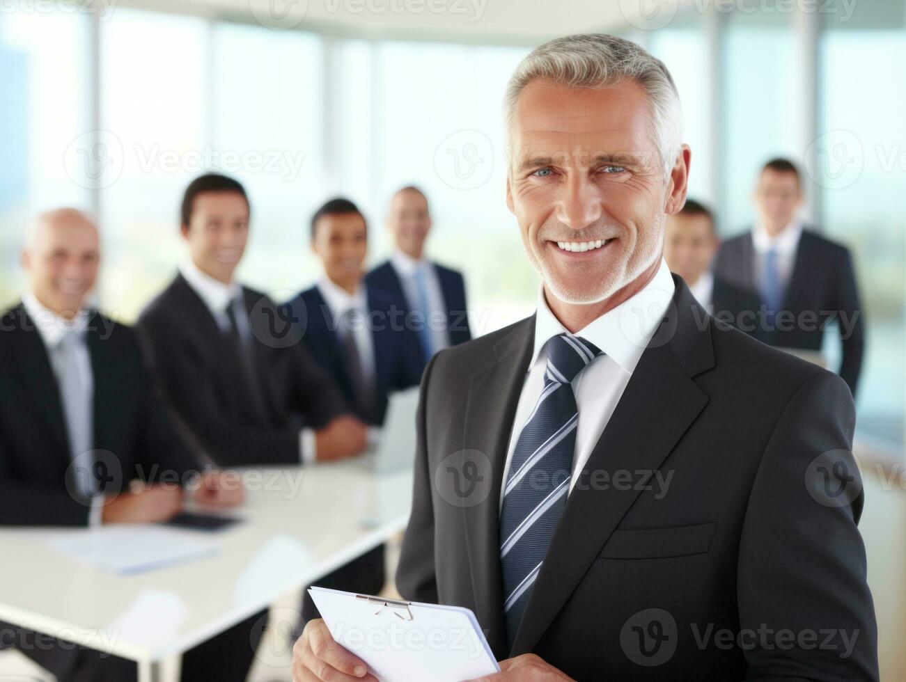 Man in a business meeting leading with confidence AI Generative photo