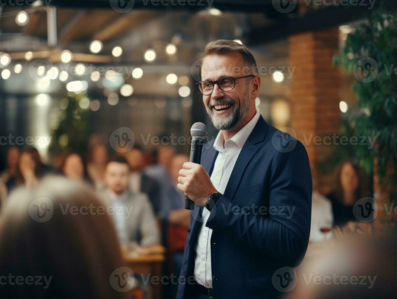 Man in a business meeting leading with confidence AI Generative photo