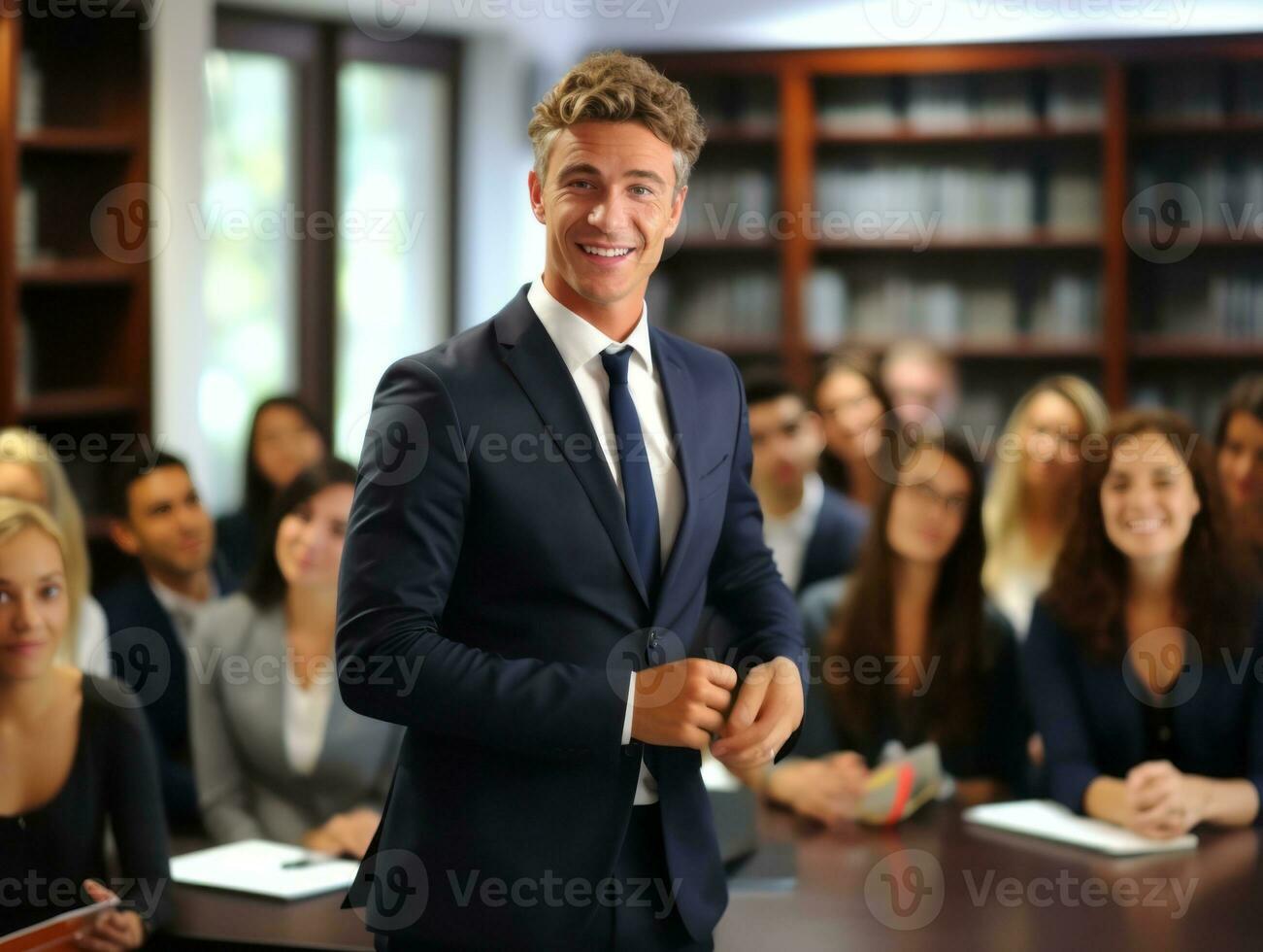 Man in a business meeting leading with confidence AI Generative photo