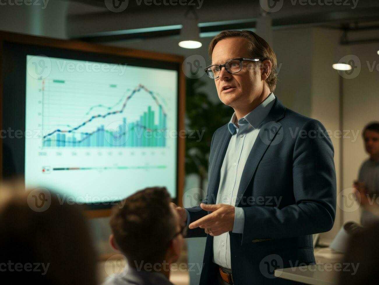 Man in a business meeting leading with confidence AI Generative photo