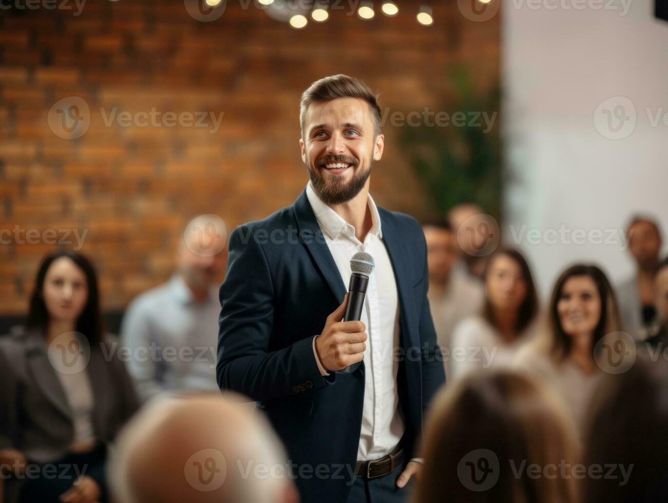 Man in a business meeting leading with confidence AI Generative photo