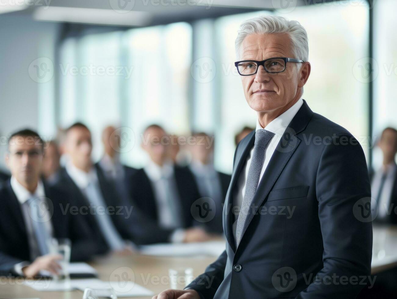 Man in a business meeting leading with confidence AI Generative photo