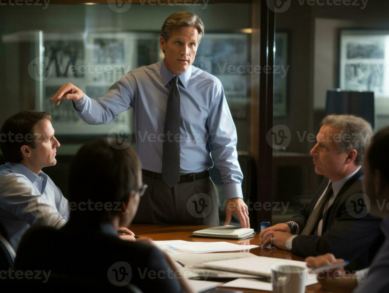 Man in a business meeting leading with confidence AI Generative photo