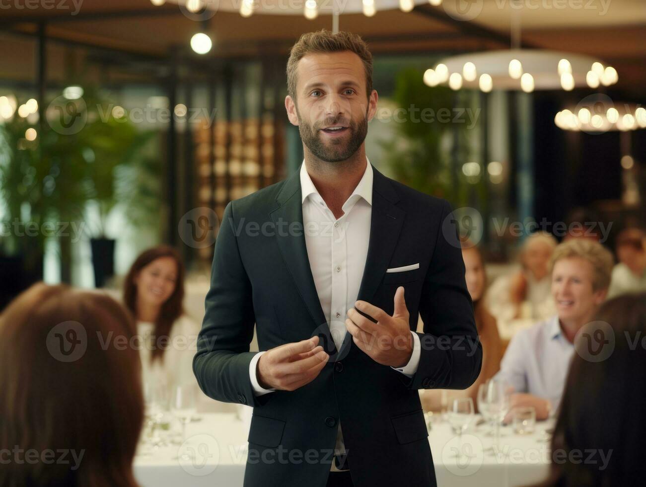 Man in a business meeting leading with confidence AI Generative photo