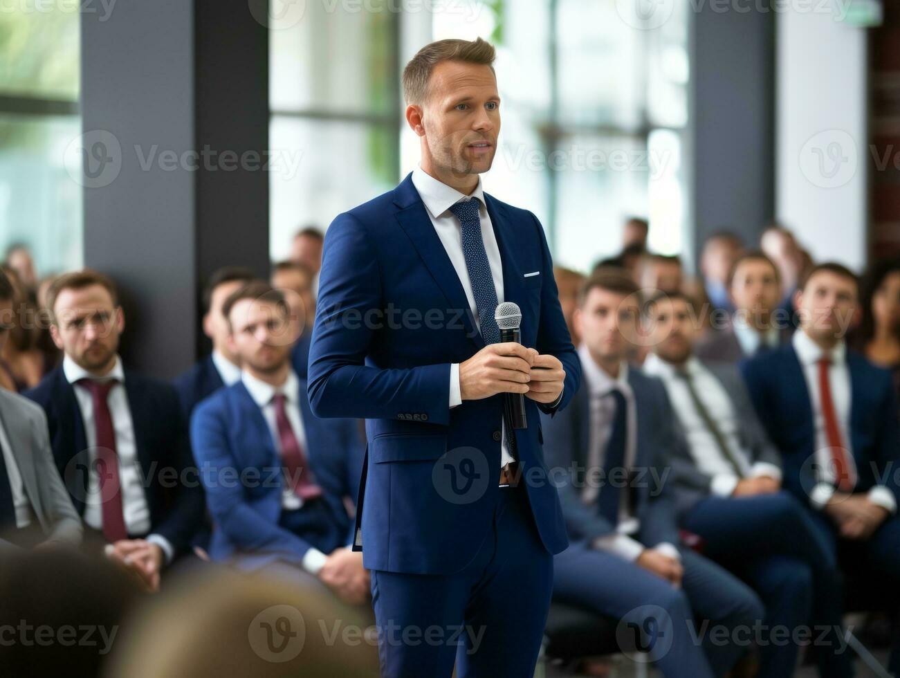 Man in a business meeting leading with confidence AI Generative photo