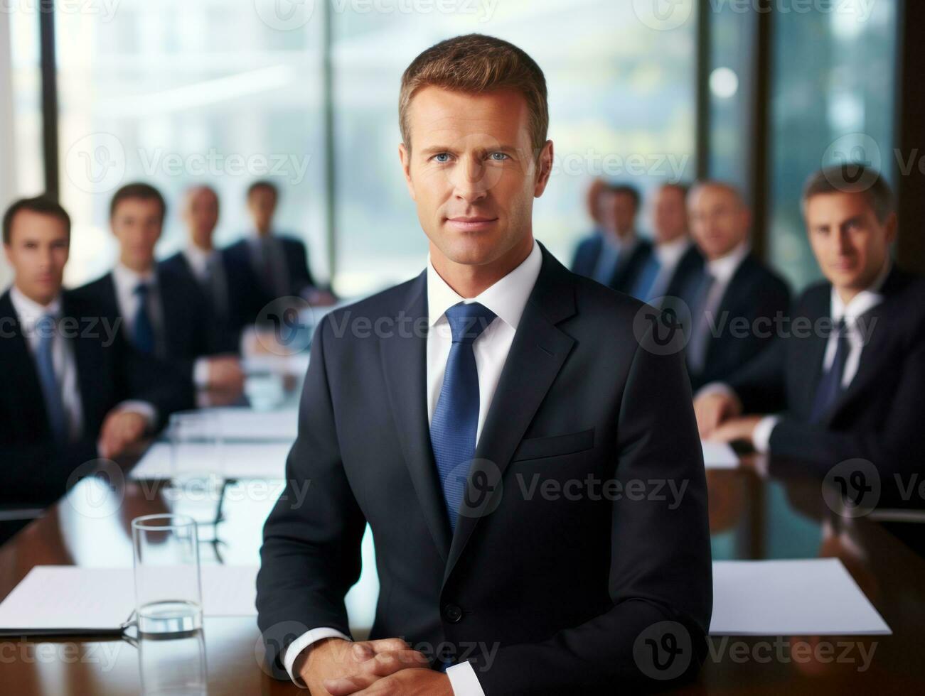 Man in a business meeting leading with confidence AI Generative photo