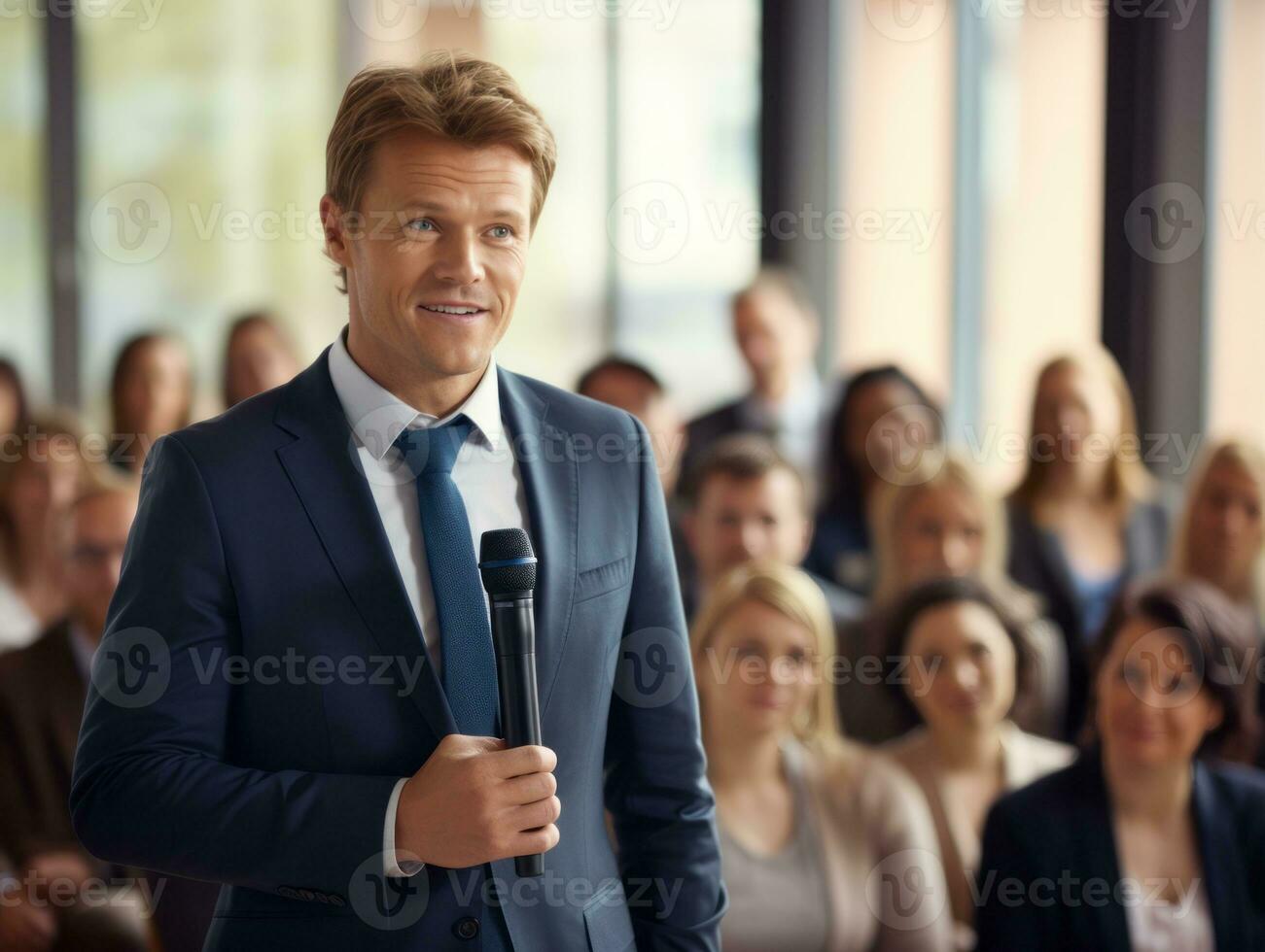 Man in a business meeting leading with confidence AI Generative photo