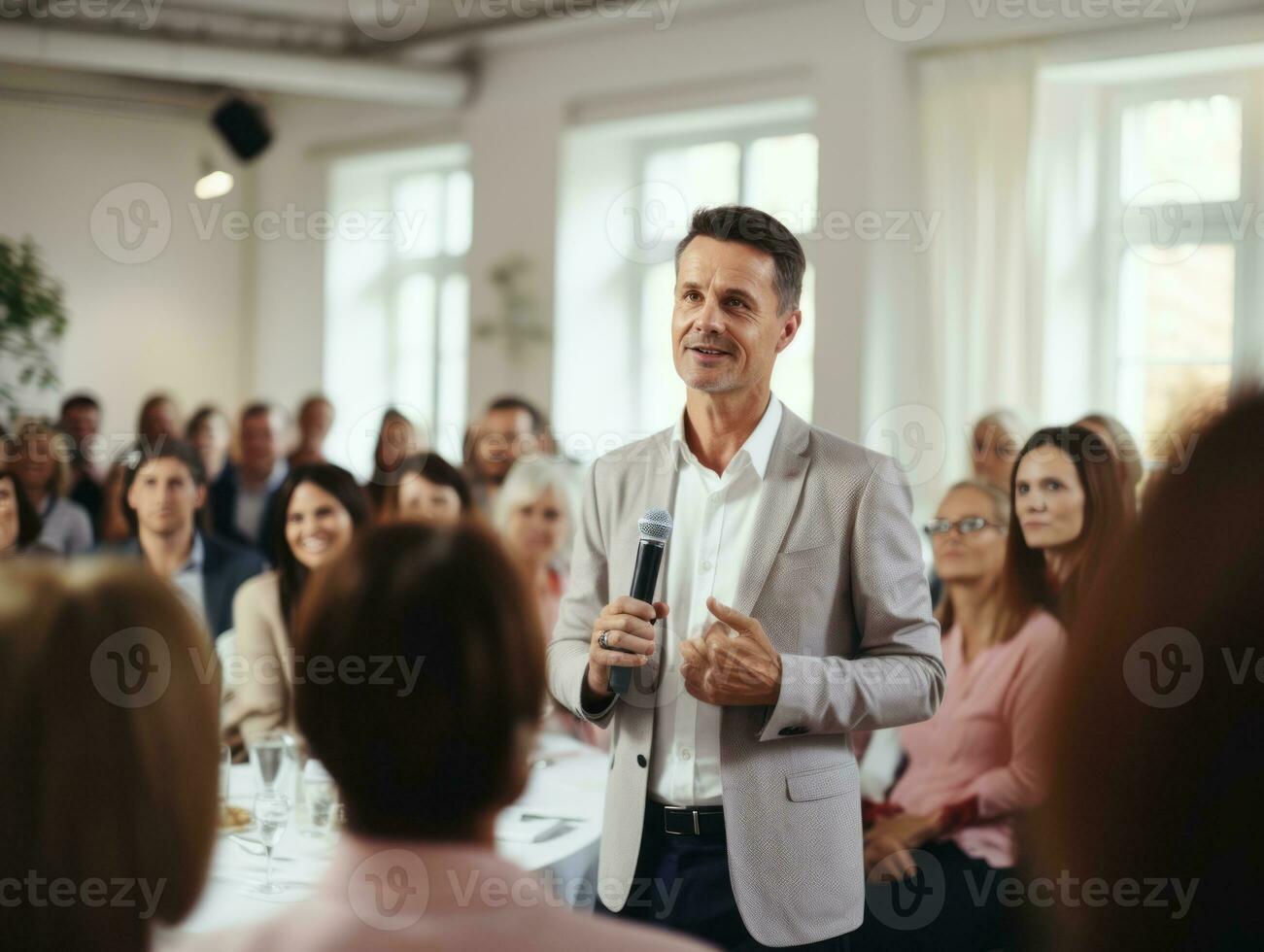 Man in a business meeting leading with confidence AI Generative photo