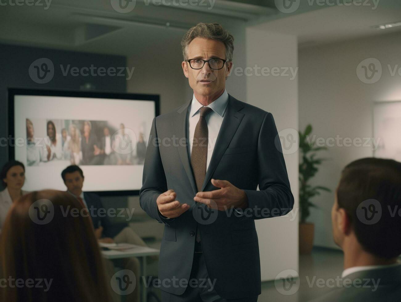 Man in a business meeting leading with confidence AI Generative photo