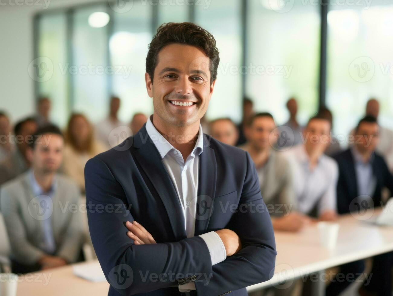 Man in a business meeting leading with confidence AI Generative photo