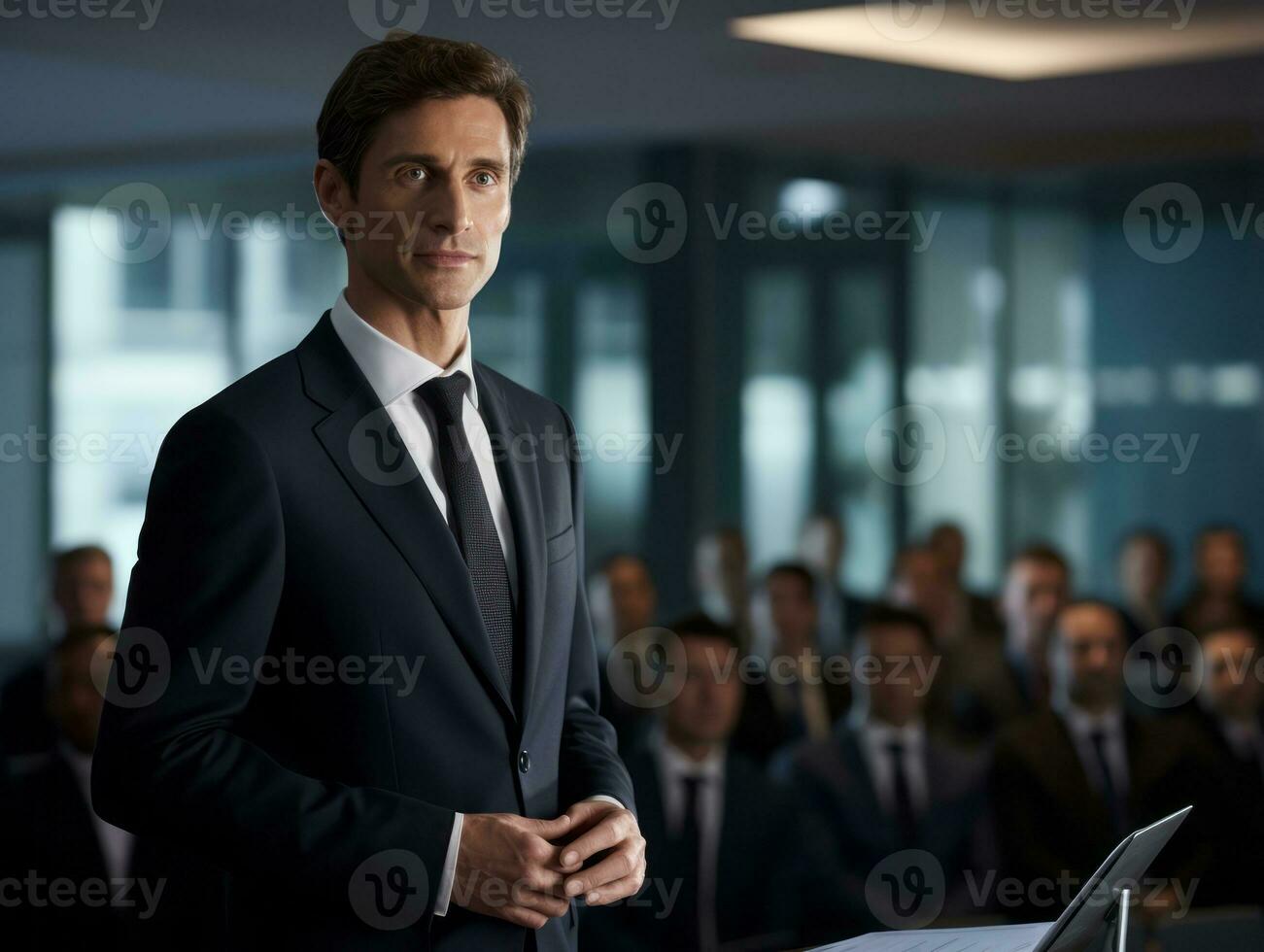 Man in a business meeting leading with confidence AI Generative photo
