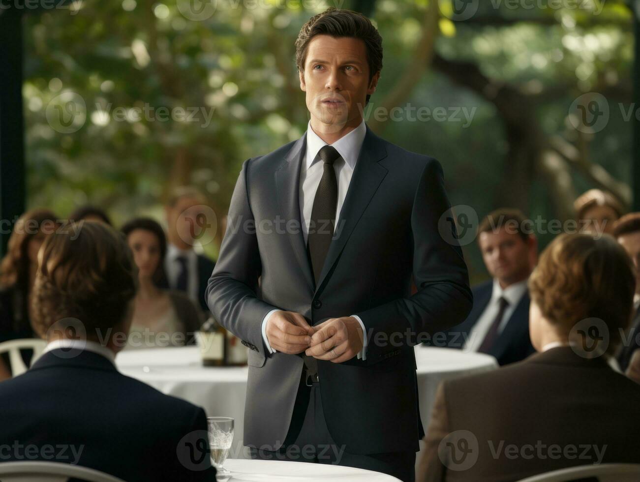Man in a business meeting leading with confidence AI Generative photo