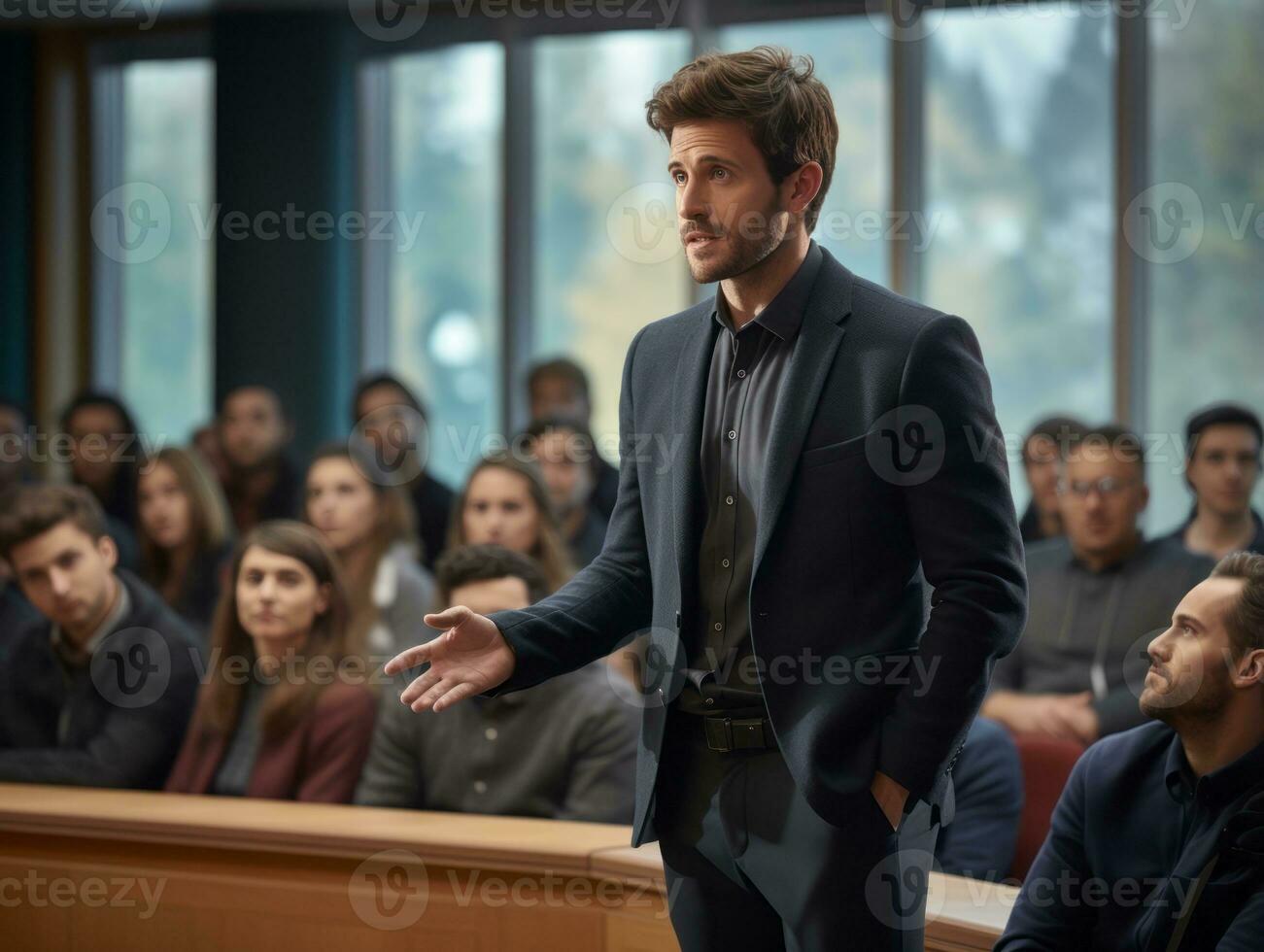 Man in a business meeting leading with confidence AI Generative photo