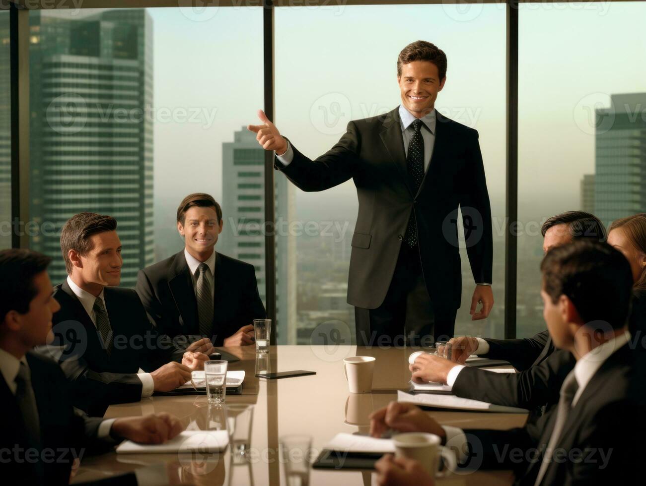 Man in a business meeting leading with confidence AI Generative photo