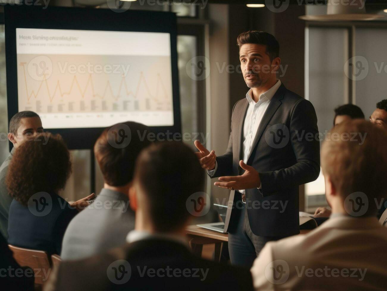 Man in a business meeting leading with confidence AI Generative photo