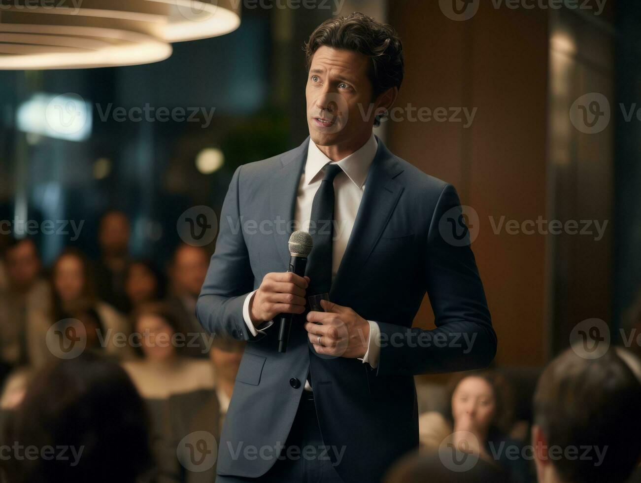 Man in a business meeting leading with confidence AI Generative photo