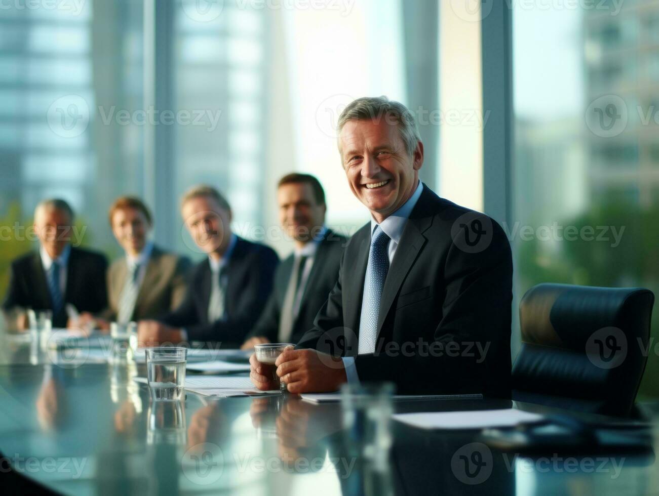 Man in a business meeting leading with confidence AI Generative photo