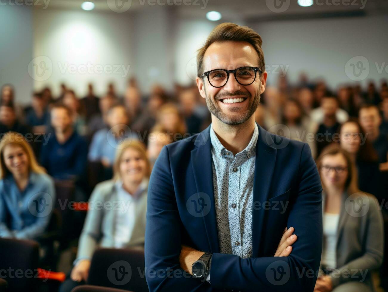 Man in a business meeting leading with confidence AI Generative photo