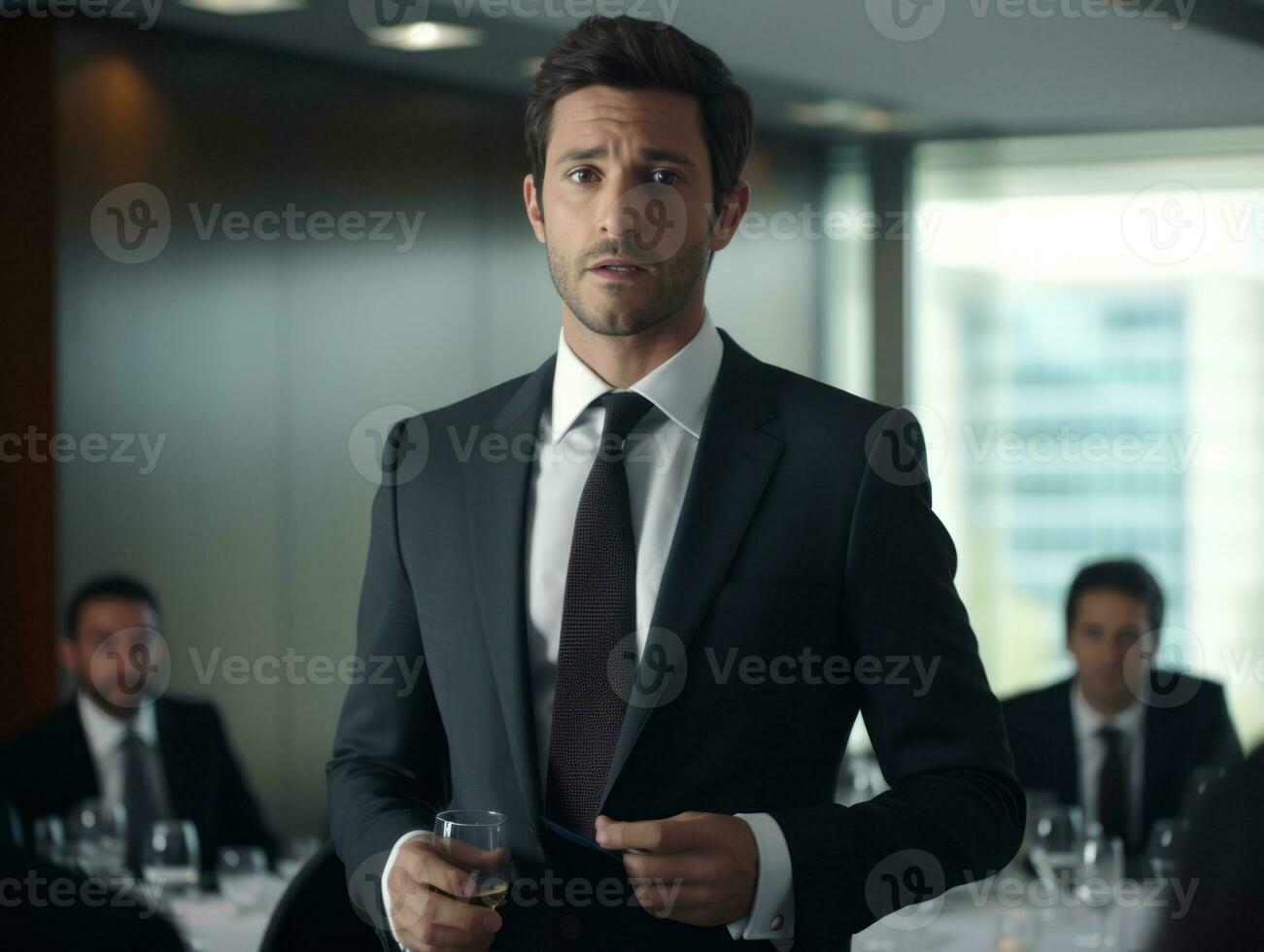 Man in a business meeting leading with confidence AI Generative photo