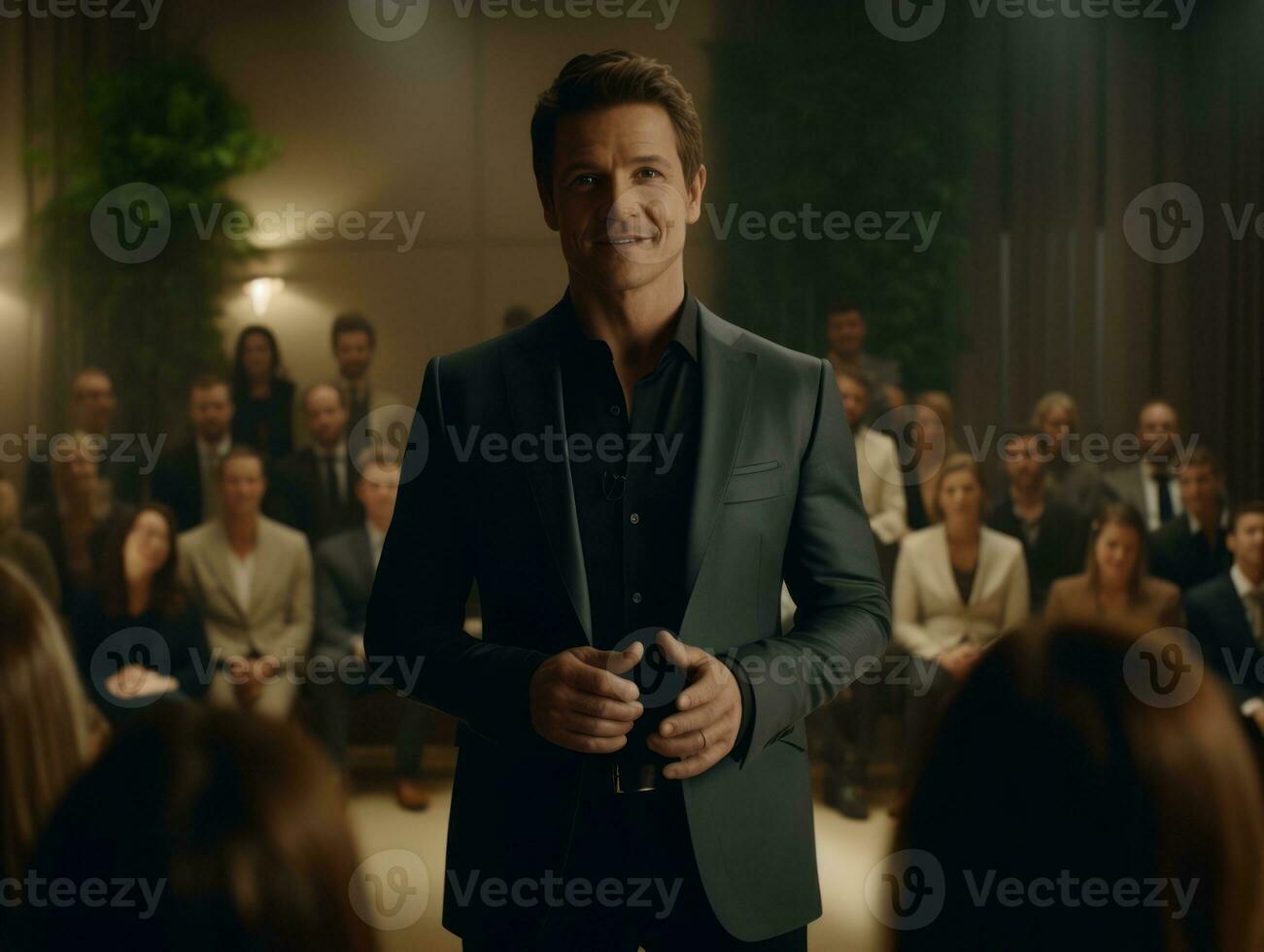 Man in a business meeting leading with confidence AI Generative photo
