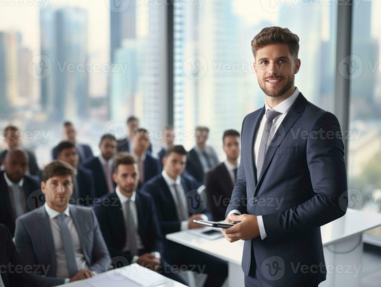 Man in a business meeting leading with confidence AI Generative photo