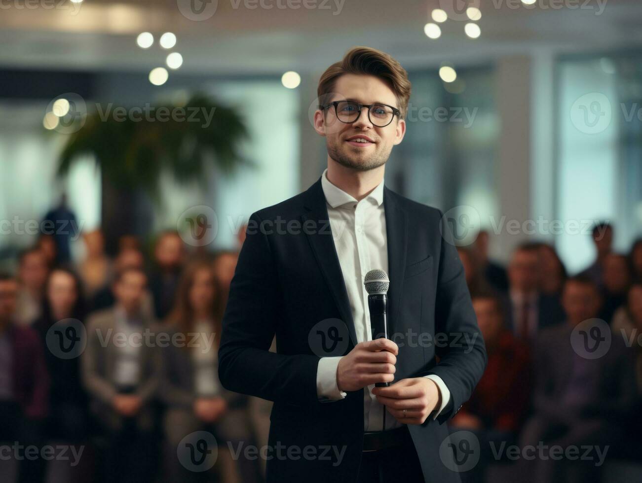 Man in a business meeting leading with confidence AI Generative photo