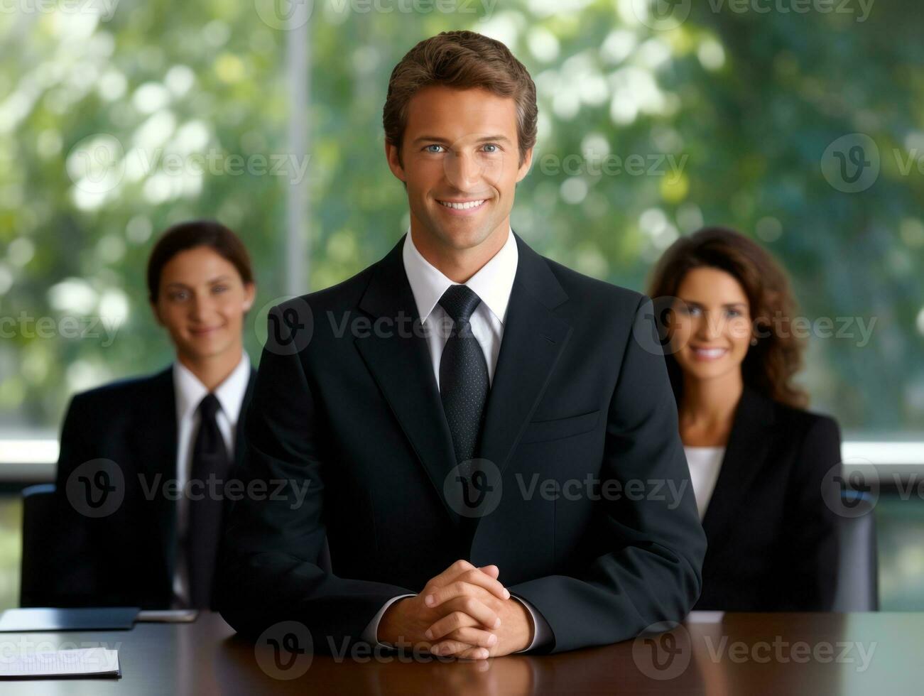 Man in a business meeting leading with confidence AI Generative photo