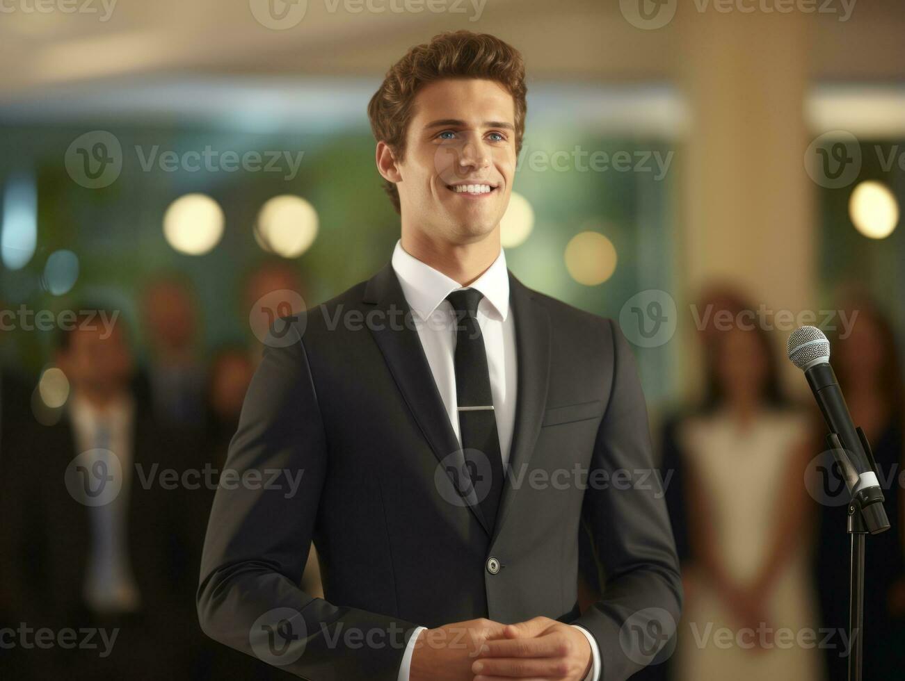 Man in a business meeting leading with confidence AI Generative photo