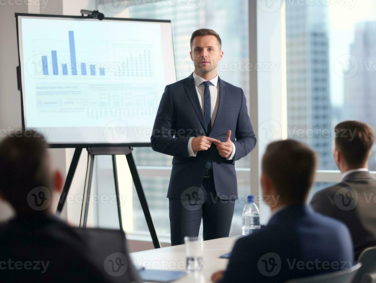 Man in a business meeting leading with confidence AI Generative photo