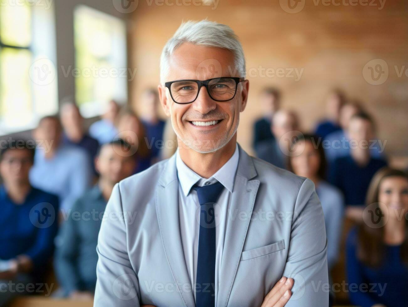 Man in a business meeting leading with confidence AI Generative photo