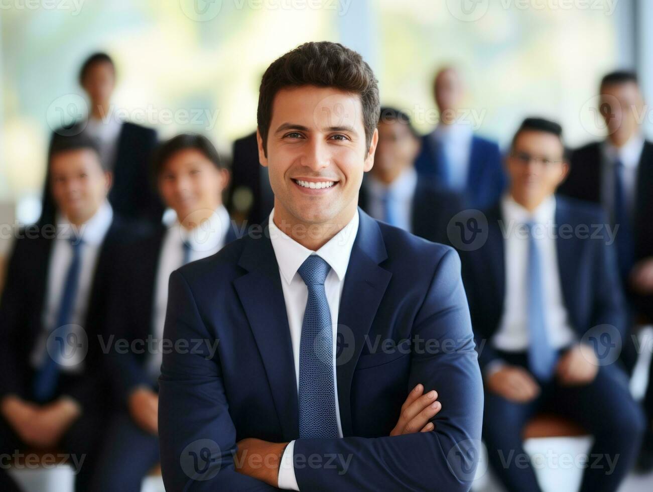 Man in a business meeting leading with confidence AI Generative photo